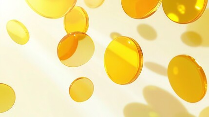 Floating discs in varying shades of bright yellow and golden tones, with a glowing, sunlit effect. The backdrop transitions from soft cream to pale yellow, emphasizing structure to the design.