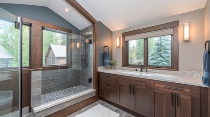 Modern Ensuite Bathroom with Walk in Shower and Views