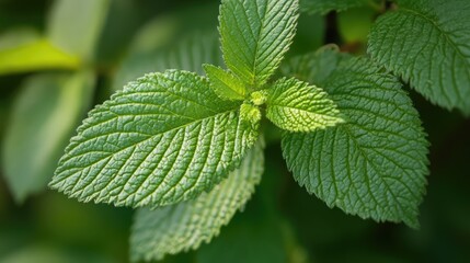 Close up of vibrant green medicinal leaves on a tree highlighting intricate textures in natural sunlight on a clear outdoor day
