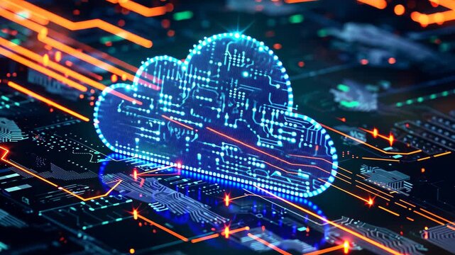 A blue cloud hovers above a computer chip, creating an intriguing video of technology and atmosphere coming together, An opcode based representation of data in cloud storage