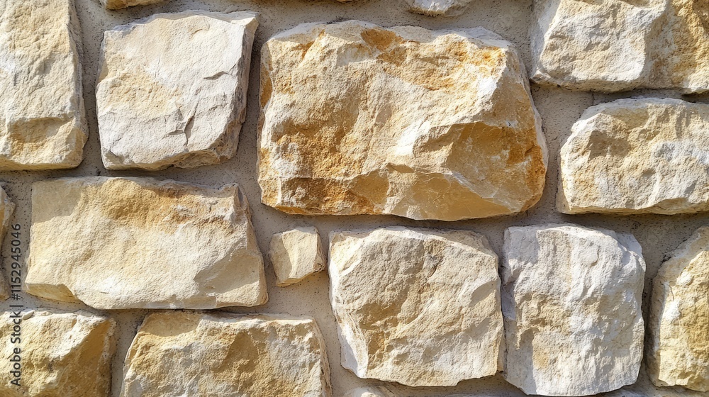 Poster textured natural sandstone wall with various shades and shapes of stones creating a rustic and earth