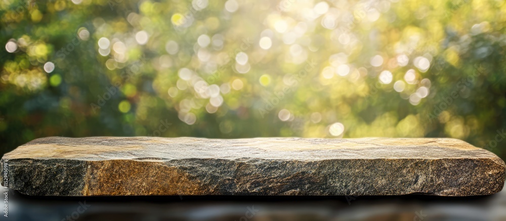 Poster natural stone tabletop with blurred bokeh background perfect for product showcasing and highlighting