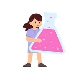 Science Kids in School Laboratory Girl Holding Erlenmeyer