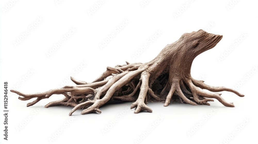 Poster natural tree trunk roots isolated on white background showcasing intricate details and textures for 
