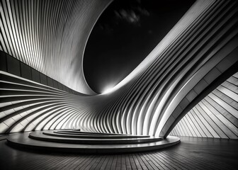 Abstract Black and White Night Photography: Layered Curved Shadows