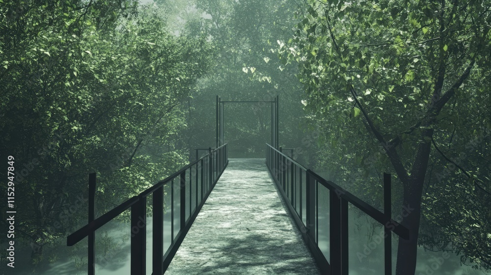 Aufkleber pathway with railings surrounded by lush greenery in a serene forest environment creating a seamless