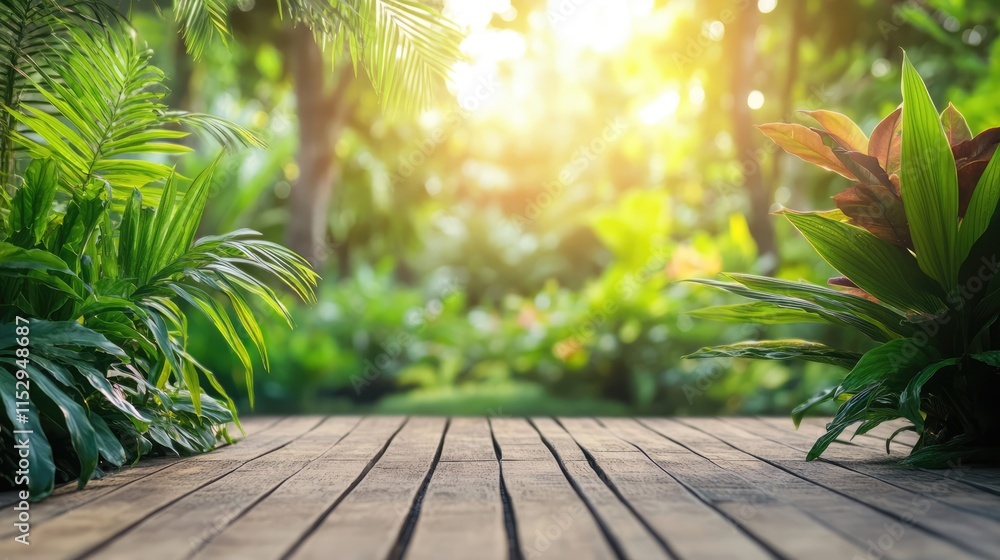 Aufkleber lush green outdoor background with sunlight filtering through trees creating a serene and inviting a