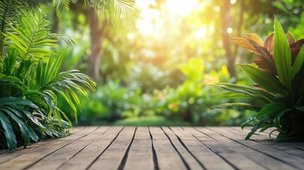 Lush green outdoor background with sunlight filtering through trees creating a serene and inviting atmosphere for relaxation and contemplation