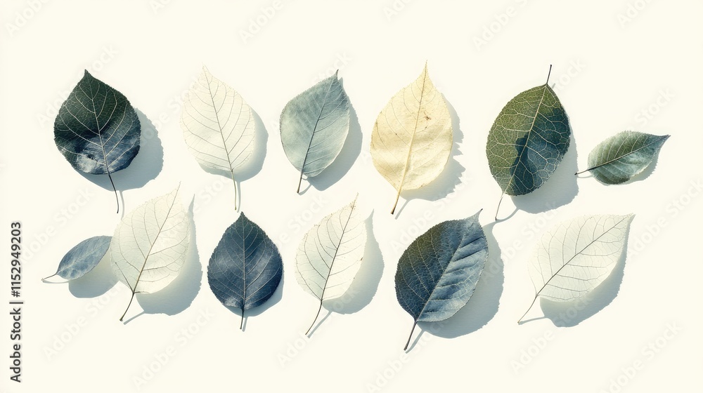 Poster natural leaf silhouettes with shadows isolated on light background for texture and design elements