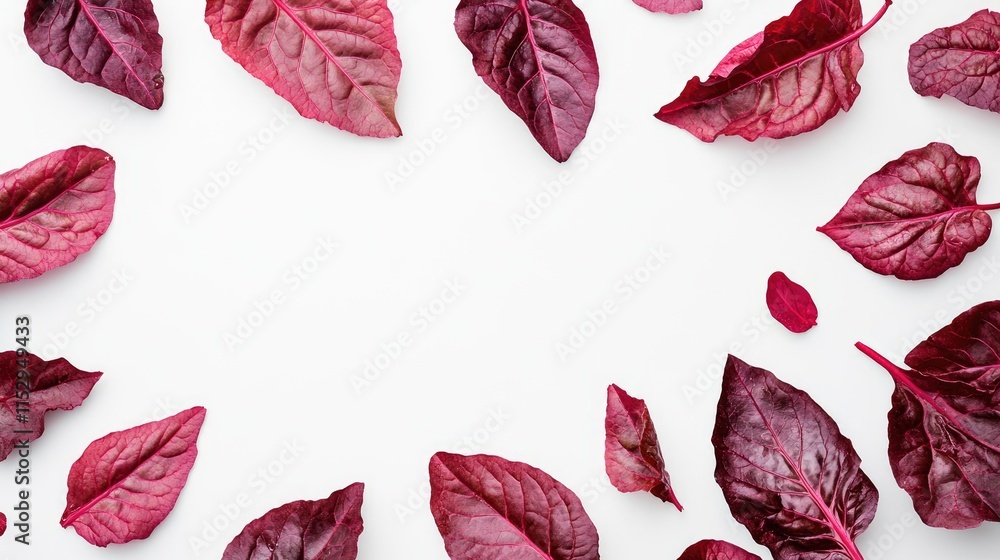 Poster red chard leaves arranged on a white background creating a visually appealing top view composition f