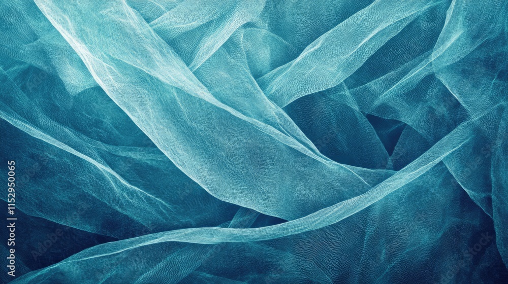 Poster translucent fabric texture in serene blue tones creating a soft natural background for design and cr