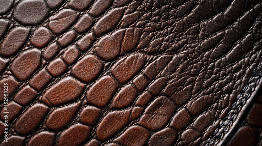 Poster luxurious brown leather texture with a crocodile pattern for stylish backgrounds and design projects