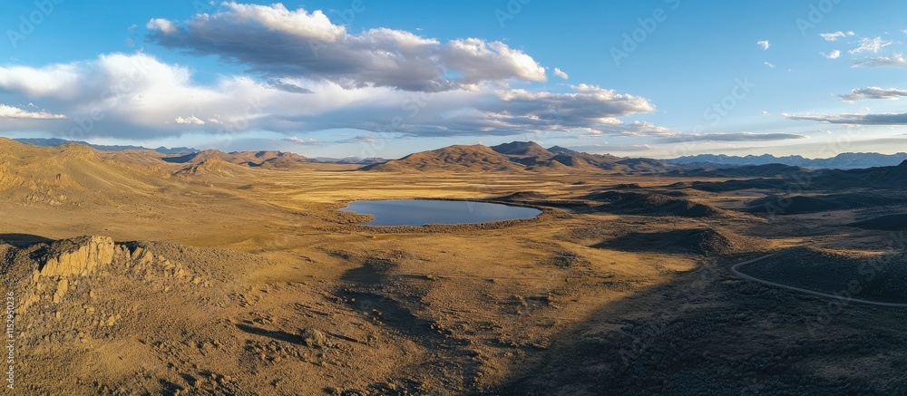 Aufkleber aerial view of a vast landscape with a tranquil lake surrounded by mountains and open terrain under 