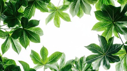 Papaya tree leaves creating a fresh natural frame on a bright background suitable for nature themes and tropical design elements