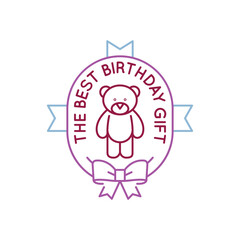 Simple Logo with Happy Birthday little bear icon. Simple Logo with a gift, bear, and a ribbon with Happy Birthday text. Perfect for greeting cards, or birthday-themed branding. Vector illustration.