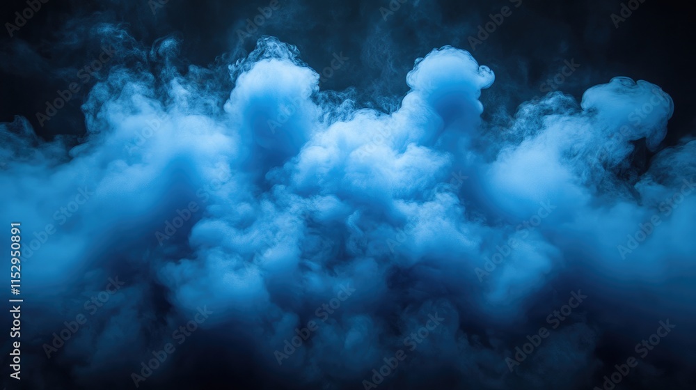 Poster blue smoke billowing in dramatic clouds against a dark backdrop creating a mysterious and atmospheri