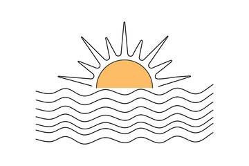 Sunset continuous single line art and isolated outline vector illustration
