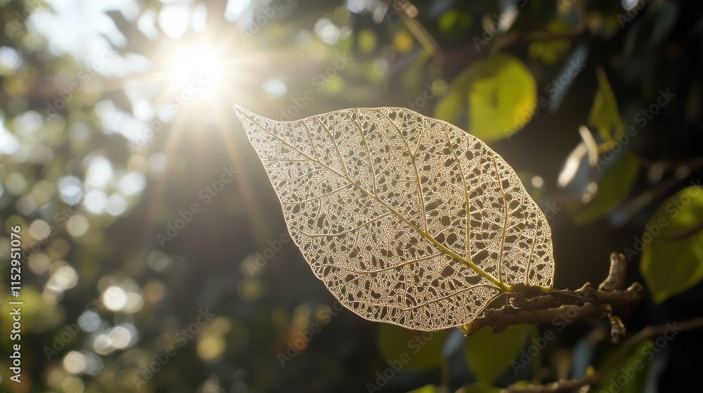 Poster intricate leaf structure illuminated by sunlight creating a beautiful natural texture in a serene ou