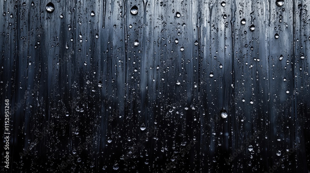 Poster raindrops glistening on a windowpane at night creating a serene and moody ambiance with soft reflect