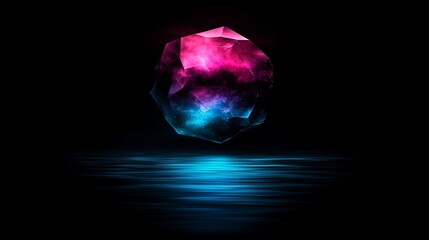 Neon Crystal Gem Reflecting in Dark Water