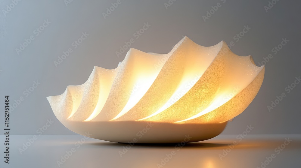 Poster elegant shell-shaped led light fixture casting a warm glow in modern interior design setting
