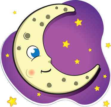 Illustration of a natural satellite of a waning moon orbiting a space star. Ideal for promotional and educational materials