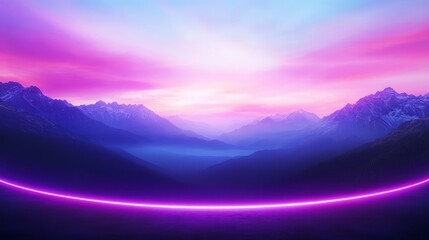 Fototapeta premium Neon Glow Over Purple Mountain Range at Sunset