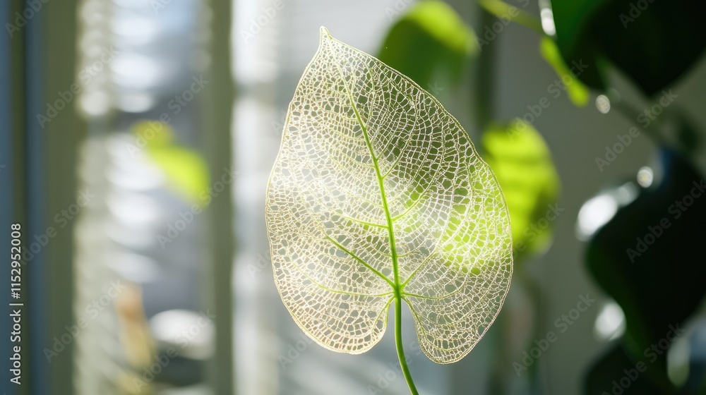 Poster delicate leaf structure illuminated by sunlight showcasing intricate details and textures in a natur
