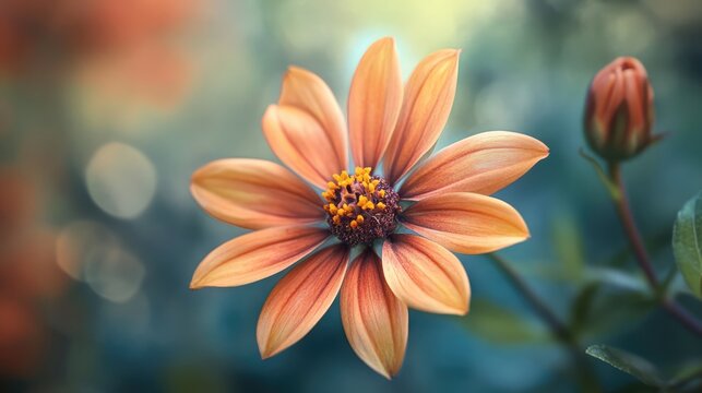 Beautiful Leea Indica flower in bloom showcasing vibrant orange petals and delicate yellow center amidst a softly blurred natural background.