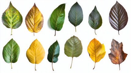 Obraz premium Variety of Leaves Displaying Different Colors and Shapes Representing Seasonal Changes in Foliage