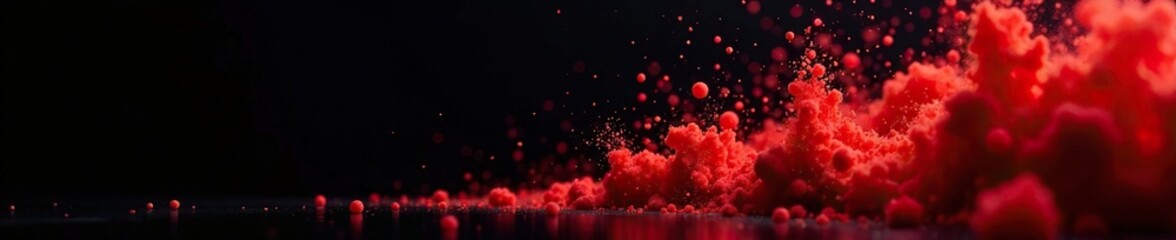 Dusty red particles suspended in mid air against black background, dust, black, particles