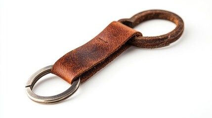 Classic leather keychain with metal ring on a clean white background showcasing craftsmanship and style ideal for accessories marketing.