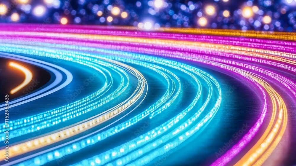 Poster neon trails abstract circular light patterns