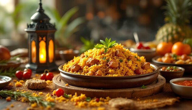 A colorful assortment of Indian rice and vegetables served on a table, perfect for a Ramadan feast