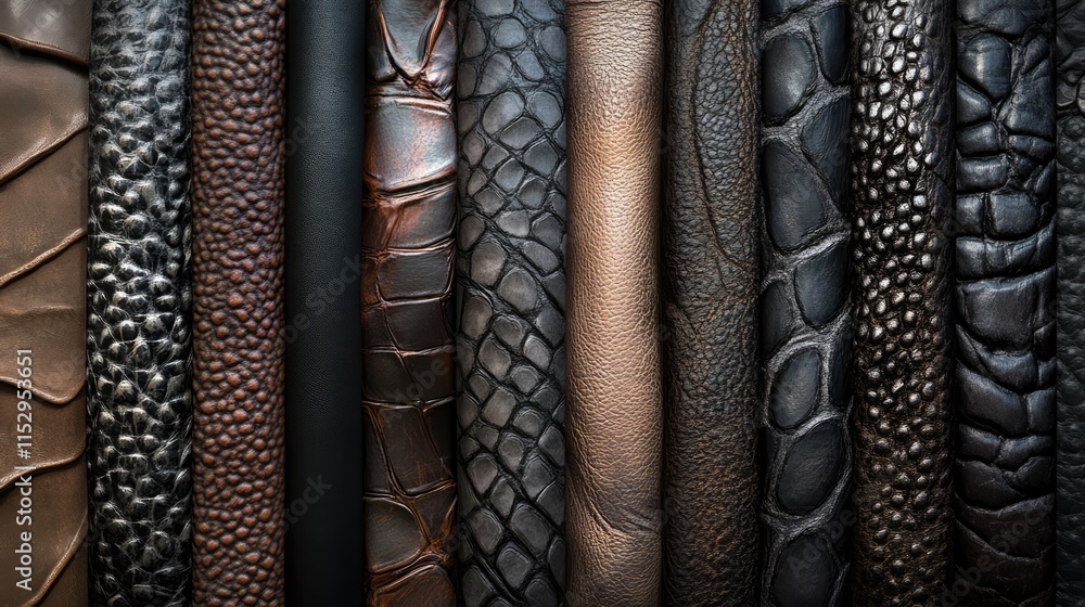 Poster diverse collection of high-quality leather textures showcasing various patterns and colors suitable 