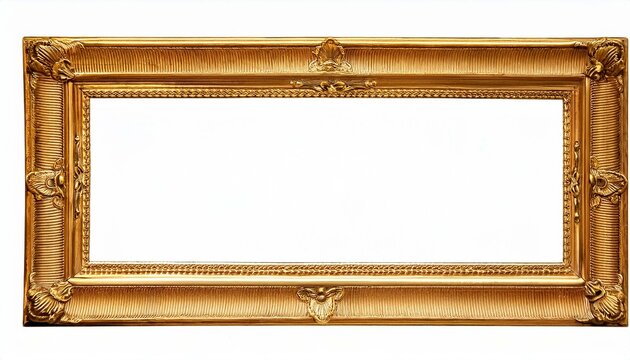 Gold finish, shell motifs at corners, decorative carvings, rich and luxurious appearance.