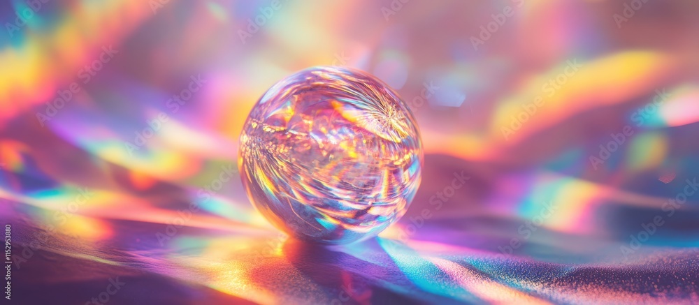 Aufkleber light refracting through a crystal ball casting vibrant rainbow reflections on a textured background