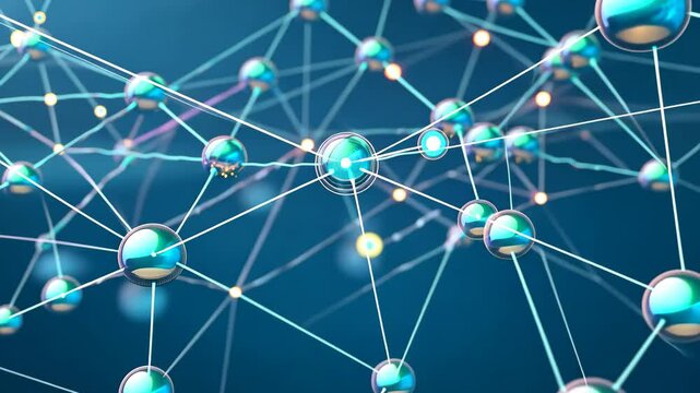 The video showcases a detailed view of multiple beads strung together on a string, Artwork symbolizing a network topology in soft, pastel colors
