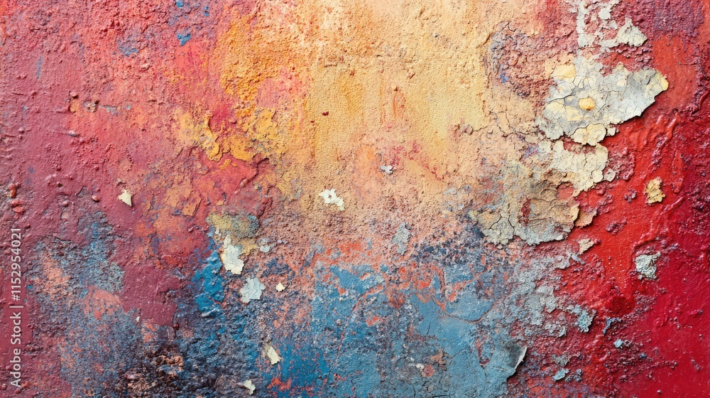 Poster textured abstract background of weathered concrete with peeling paint showcasing vibrant colors and 