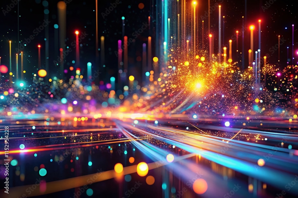 Poster abstract digital data flow: glowing particles minimalist background