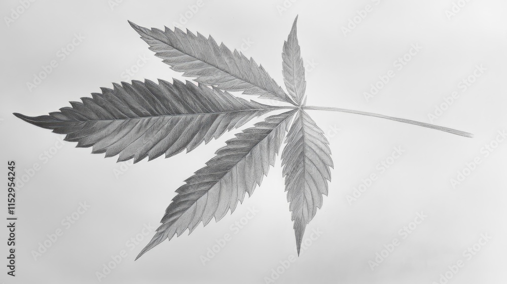 Poster marijuana leaf isolated on light background with intricate details and textured edges for botanical 