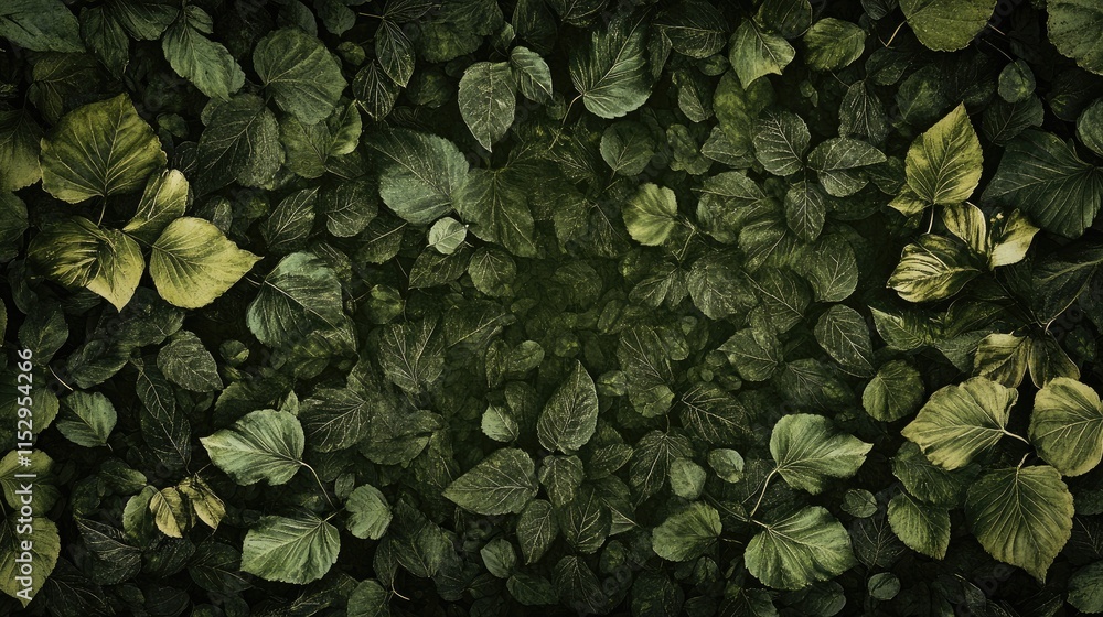 Poster dense foliage backdrop with diverse green leaves creating a natural textured surface ideal for envir