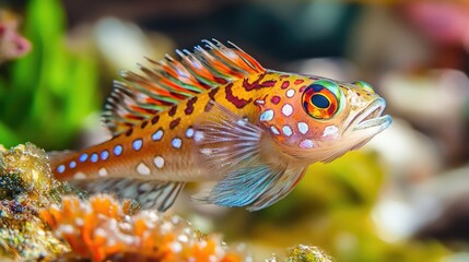 Obraz premium Vibrant fish displaying unique patterns ideal for educational materials on aquatic life, fish diseases symptoms, and veterinary care.