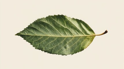 Green tree leaf isolated on light background showcasing natural texture and detail for botanical and eco-friendly designs