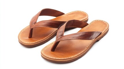 Naklejka premium Brown leather women's sandals on a white background showcasing a stylish and comfortable summer footwear option for casual outfits