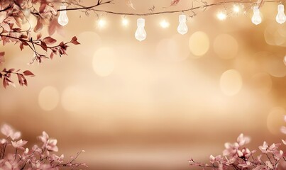 Fototapeta premium Autumnal background with glowing string lights and blurred bokeh effect, perfect for fall celebrations or seasonal designs.