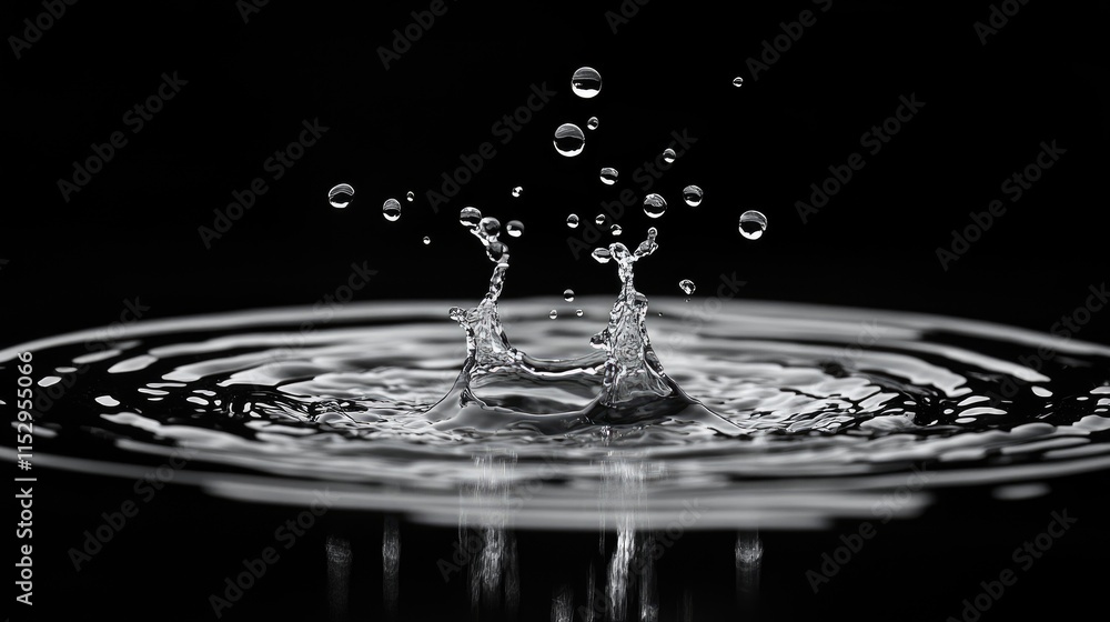 Aufkleber water splash in dark environment with flying droplets and bokeh effect creating a mesmerizing contra