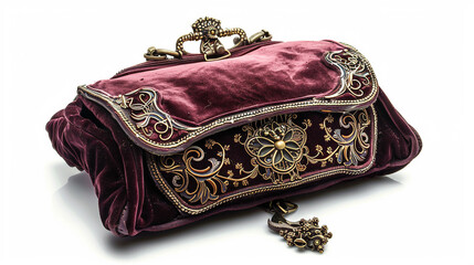Ornate Vintage Purse in Burgundy Velvet on white background.PNG