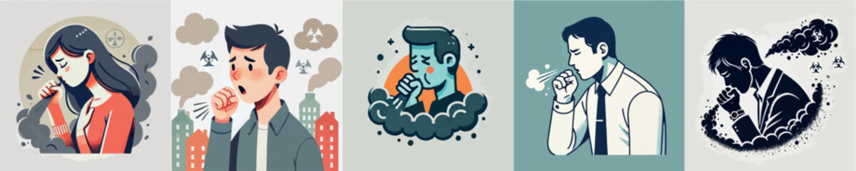 Vector image of people coughing due to pollution