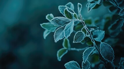 Frosted leaves on greenery showcasing the beauty of winter nature and the delicate intricacies of outdoor plant life in cold temperatures